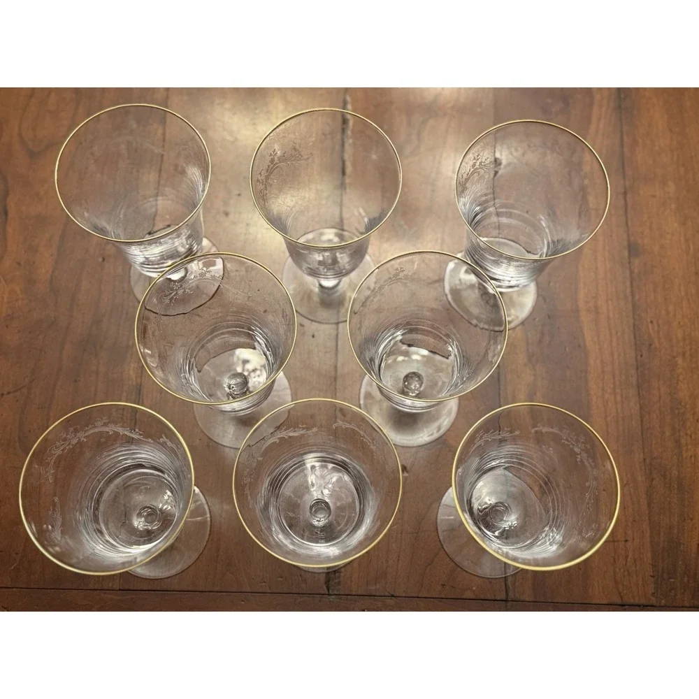 Golden Lace by Fostoria‎ Iced Tea Glasses Set of 8 Vintage Water Etched w/h Gold